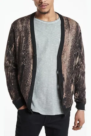 John Varvatos Raider Ls Waterfall Jacquard Cardigan Terra Brown