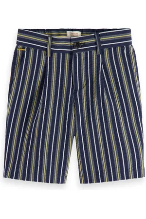 Scotch&Soda Longer Length - Yarn-dyed Stripe Seersucker Shorts Navy/ Whi