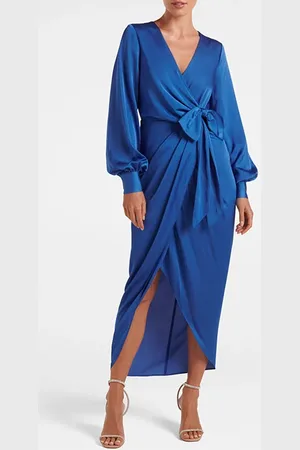 Forever New Mirella Wrap Satin Midi Dress Blue Atmosphere