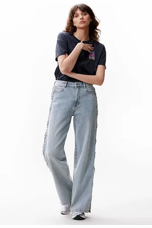 Catwalk Junkie Loose Fit Jeans With Lace Detail Blue