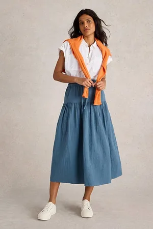 White Stuff Seema Double Cloth Skirt Ty Blue