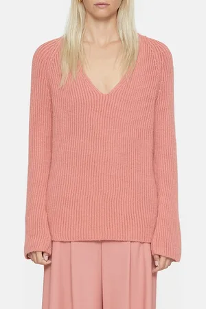Closed V Neck Long Sleeve Knits Rose Dust