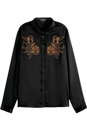 Scotch&Soda The Jo - Embroidered Regular Fit Shirt In Silk Black