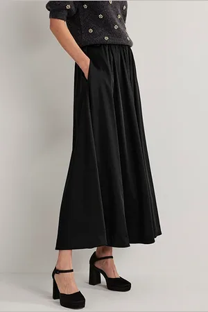 Boden Full Satin Maxi Skirt Blk