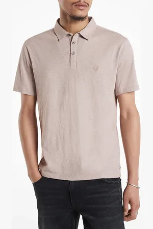 John Varvatos Victor Ss Slub Ctn Polo W Peace Sign Emb Dried Petal