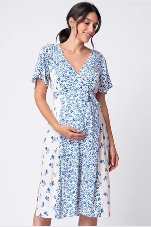 Séraphine Frill Sleeve Maternity Dress Blue