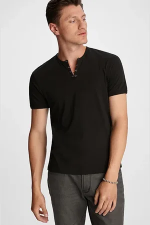 John Varvatos Ss Eyelet Henley Black