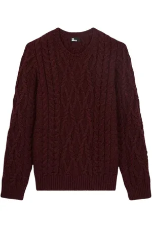 The Kooples Pull En Laine Torsade Burgundy