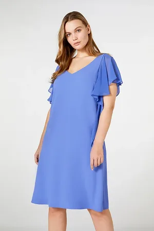 Elena Miro Elegant Dress With Flounced Sleeves Dark Blue