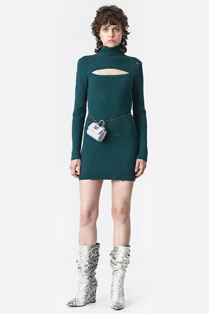 Marcell Von Berlin Cut-out Mini Knit Dress Dark Green