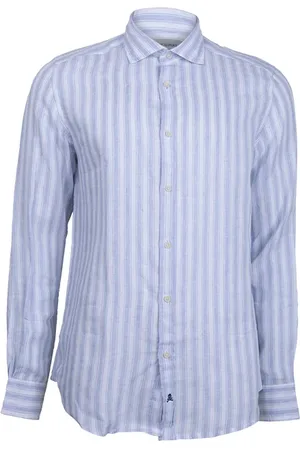 SCALPERS Fancy Linen Shirt Greyish Blue Stripes