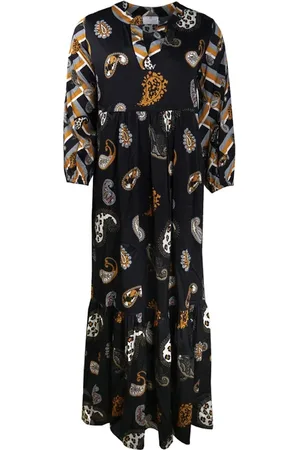MUCHO GUSTO Dress San Rafael Long Black With Paisleys