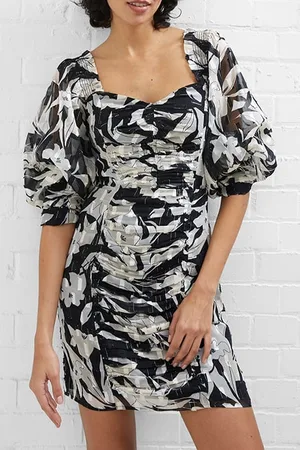 French Connection Ally Dinah L/s Ruched Dress Black