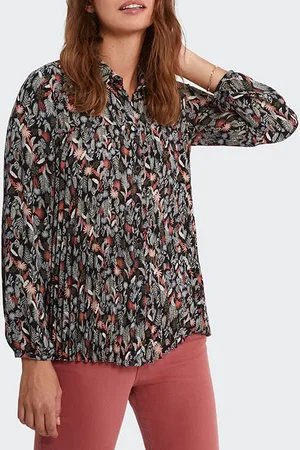 ICODE Black Plant Print Pleated Shirt
