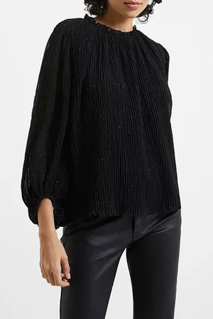 French Connection Callie Lurex Pleated Top Black