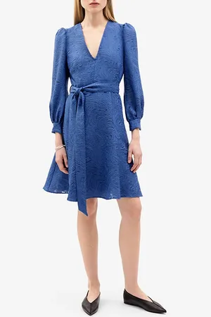 Ivy & Oak Nicky Mini Length Deep V-neck Dress Ocean Blue