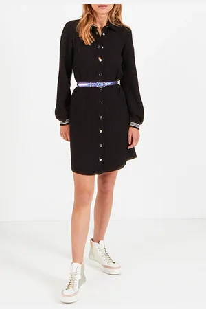 ICODE Black Seersucker Press Studded Shirt Dress