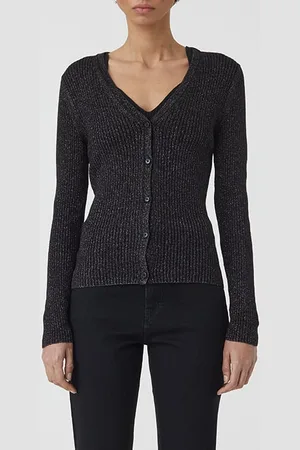 Closed V Cardigan Long Sleeve Knits Black
