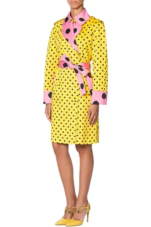 Moschino Patchwork Polka Dots Satin Trench Coat Yellow