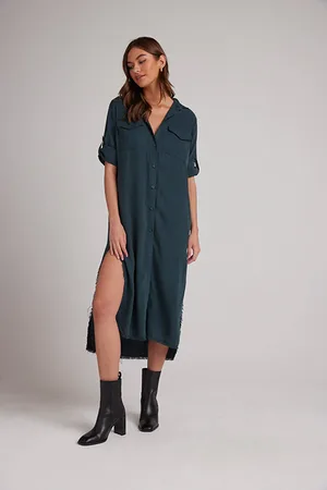 Bella Dahl Maxi Shirt Dress Jade Night