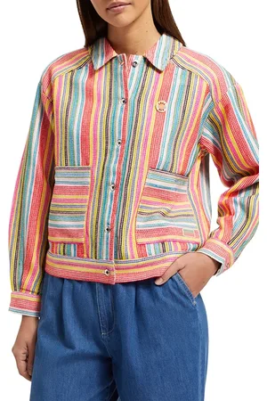 Scotch&Soda Short Trucker Jacket In Multi Colour Stripe Vibrant Stripe