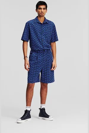 Karl Lagerfeld Aop Logo Seersucker Shorts Blue
