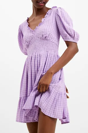 French Connection Birch Puff Sleeve Dress Sheer Lilac