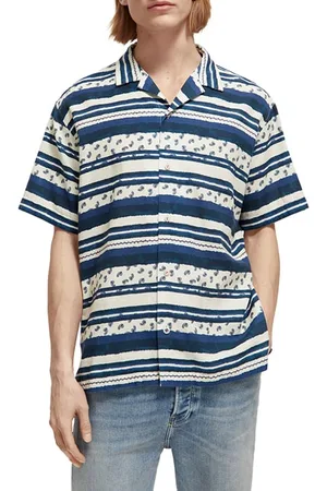 Scotch&Soda Aop Lightweight Waffle Shirt Blue Paisley Stripe