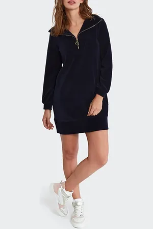 ICODE Navy Corduroy Zip-neck Dress