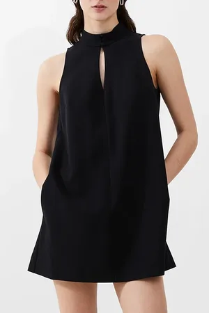 French Connection Echo Sleeveless Keyhole Dress Black