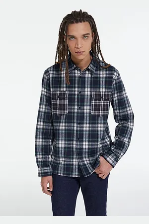 The Kooples Chemise Droite A Carreaux Poches Contrastees Bottle Green