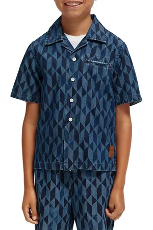 Scotch&Soda Boys Lightweight Denim All-over Printed Short-sleeved Shirt
