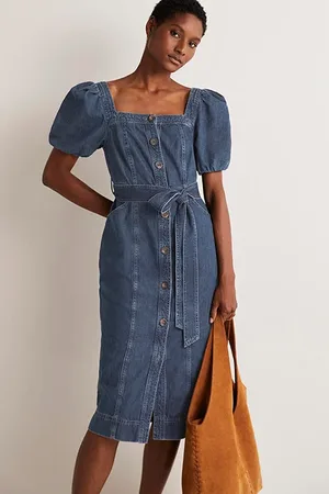 Boden Square Neck Denim Dress Ddn