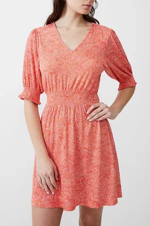 French Connection Bernice Shirred Dress Short Mandarin/seapink/ivr