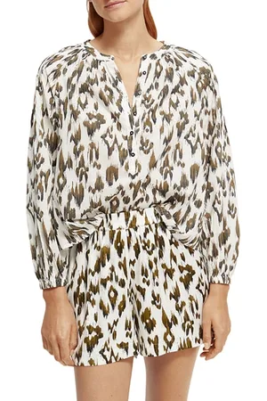 Scotch&Soda Popover With Pintuck Sleeve In Organic Cotton Brushed Ikat K