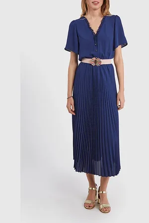 ICODE Indigo Long Dress With Pleated Skirt