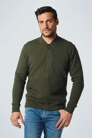 No Excess Sweater Full Zipper Twill Jacquard Dark Green