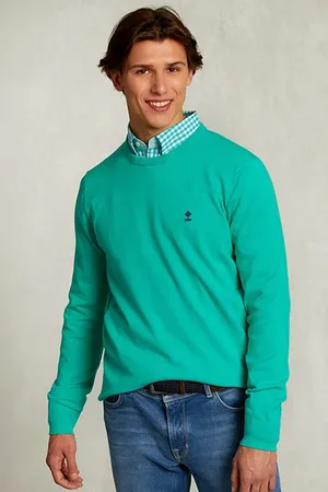 River Woods Normal Fit Basic Cotton Crew Neck Pullover Moscow Mule Green