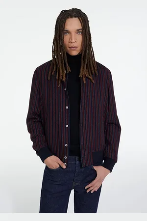 The Kooples Elbow Striped Suede Jacket Bordeaux / Navy