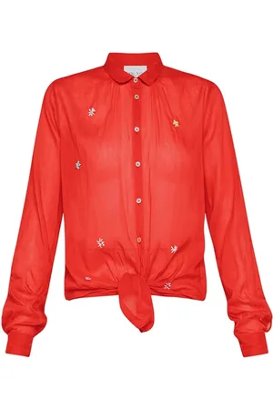 FORTE FORTE Forte Forte "flower Power" Hand Embroidered Voile Shirt Red