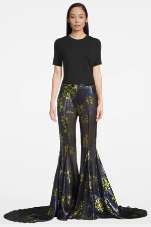 Marcell Von Berlin Women‘s Flared Transparent Trousers Blue Lilly Print