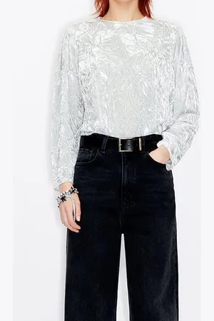 Bimba y Lola Light Gray Velvet Blouse