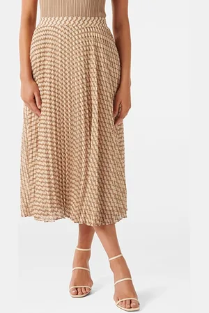 Forever New Hailee Pleated Skirt Tan Porter Geo