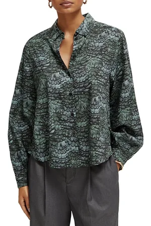 Scotch&Soda Printed Balloon Sleeve Shirt Feather Bottle Green
