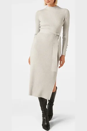 Forever New Lily Rib Column Knit Dress Grey