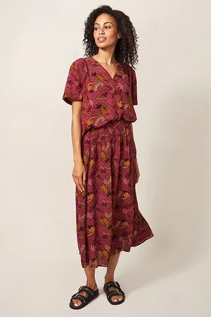 White Stuff Aubree Midi Skirt Plum Multi