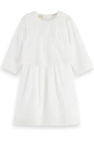 Scotch&Soda Broderie Anglaise & Clip Jacquard 3/4 Sleeve Dress Off White