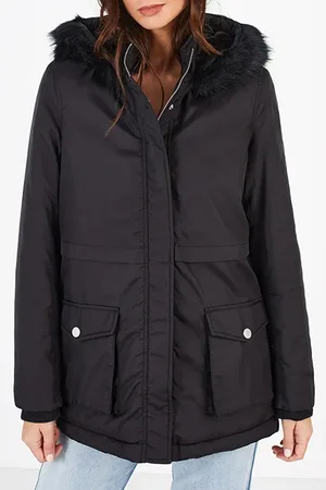 ICODE Black Fur-lined Hooded Padded Jacket