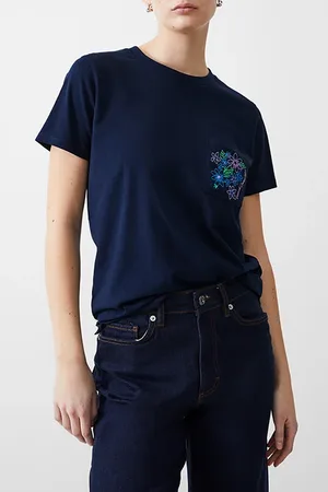 French Connection Fc Flower Embroidered Tee Dk Navy