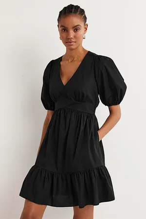 Boden Puff Sleeve Tiered Dress Blk